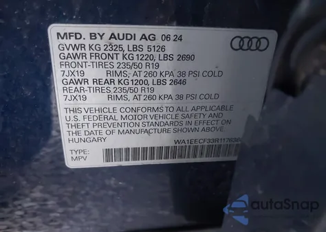 2024 Audi Q3 Premium Plus 45 Tfsi S Line Quattro Tiptronic из США, поврежденный, VIN WA1EECF33R1176360